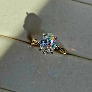 Solid 14k gold 2.5ct E VS1 lab oval diamond ring with side lab diamond